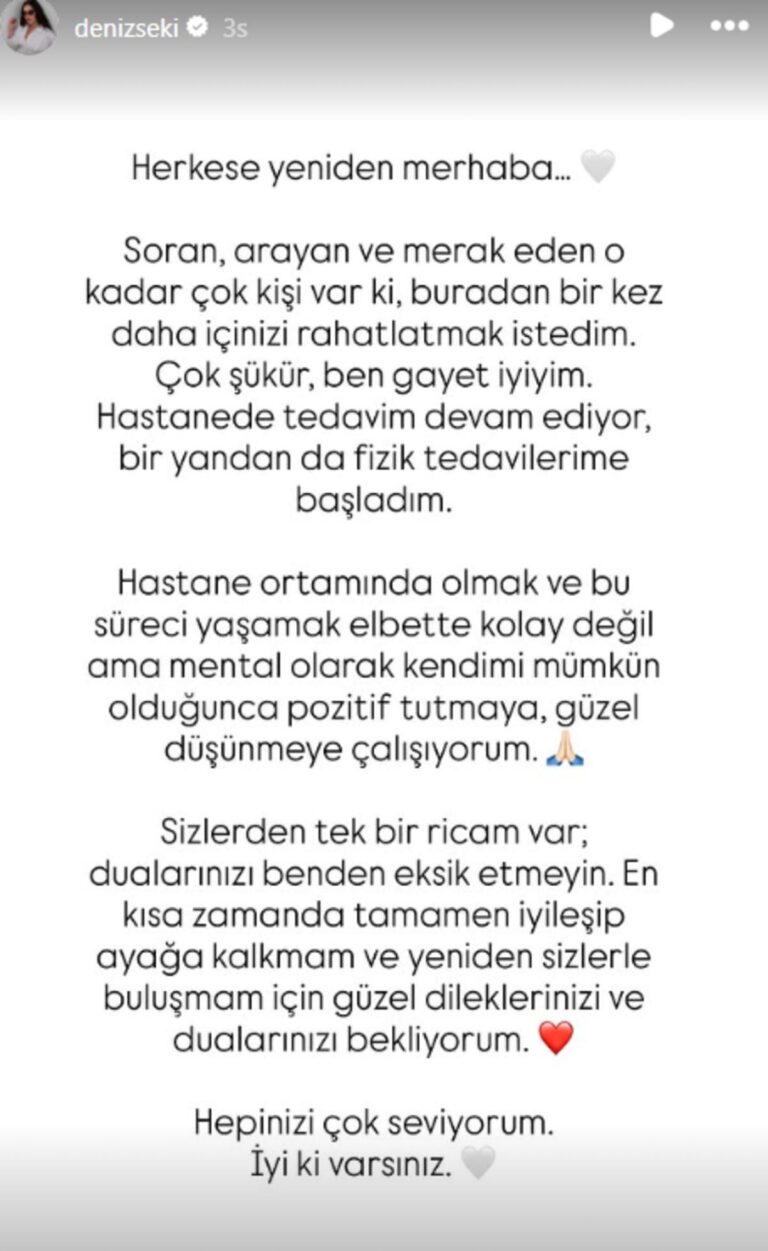Deniz Seki fizik tedaviye başladı! Sevenlerinden dua istedi